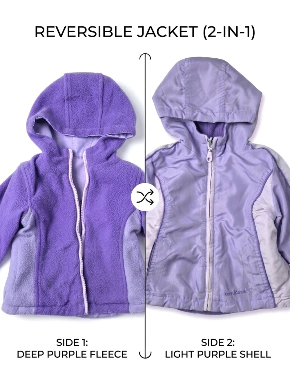 Vintage OshKosh B'gosh Reversible Jacket 12M Purple Y2K Fleece Windbreaker